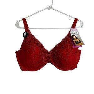 NWT Playtex Secrets Size 42D Sexy True Red Black Lace Embroidered Underwire Bra